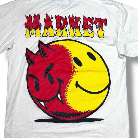 Chinatown Market Devil Smiley Face Flame Graphic T-Shirt Sz Medium Beige Skate - Picture 6 of 8